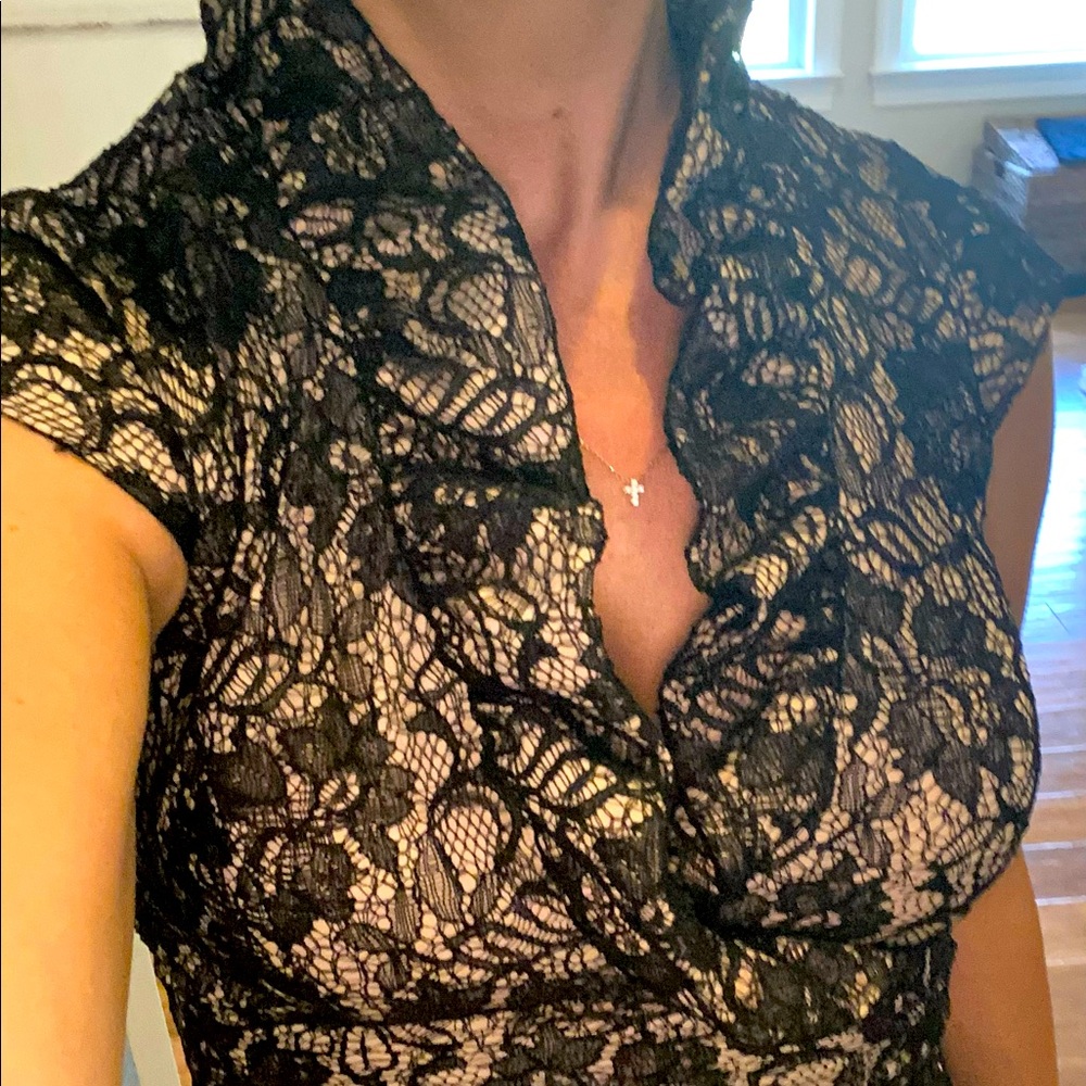 Stunning black over tan lace dress